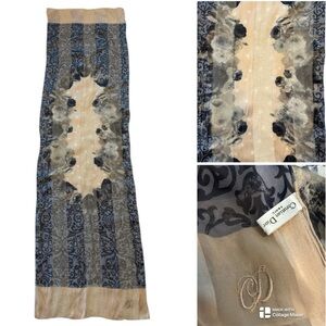 Christian Dior John Galliano silk Women's Floral Scarf - Blue, gray, Cream 60”